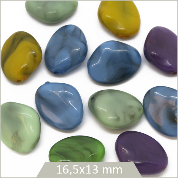 12 perles galets en acrylique multicolores