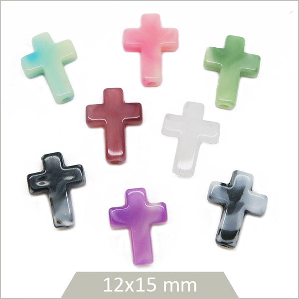 8 perles croix en acrylique multicolores