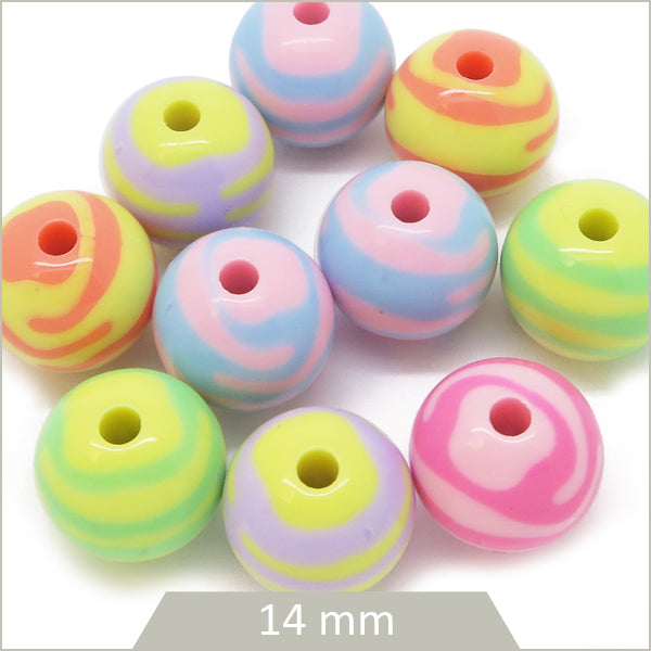 10 perles rondes en acrylique bicolores, mix de couleurs