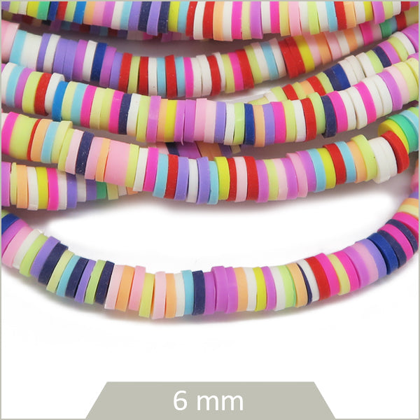 Rang de 40 cm de perles rondelles Heishi multicolores, 6mm