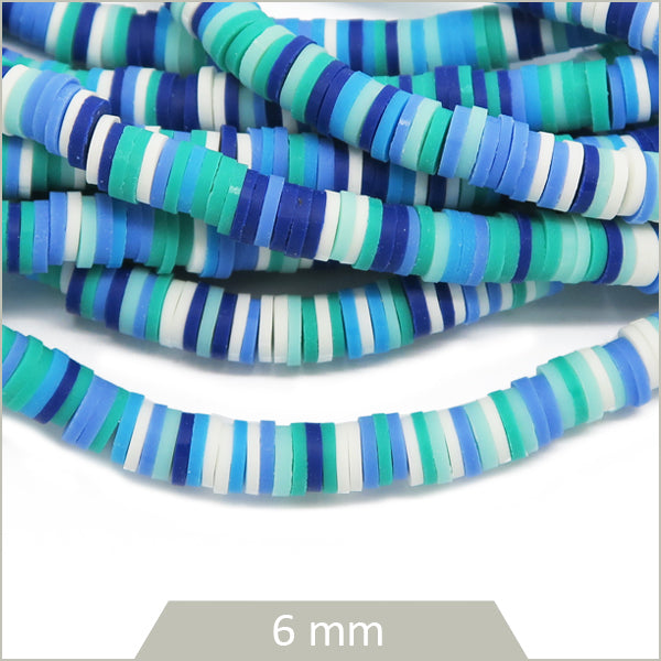 Rang de 40 cm de perles rondelles Heishi multicolores bleu, 6mm