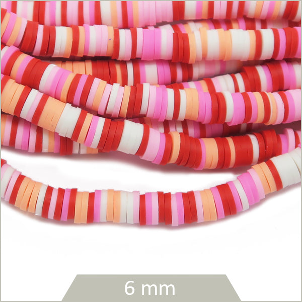 Rang de 40 cm de perles rondelles Heishi multicolores rouge, 6mm