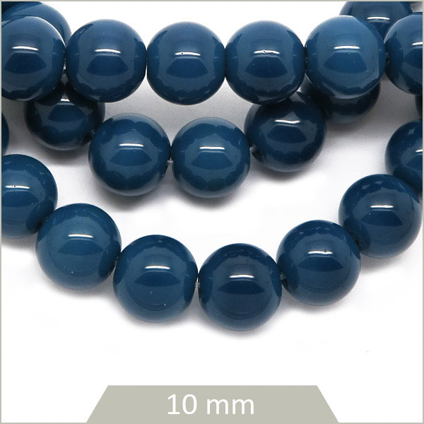 Env. 38 perles de verre rondes 10 mm bleu canard