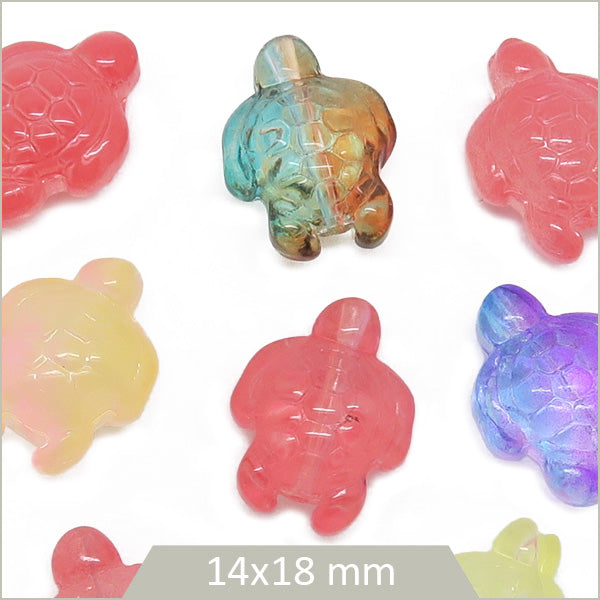 8 perles de verre tortue, mix de couleurs