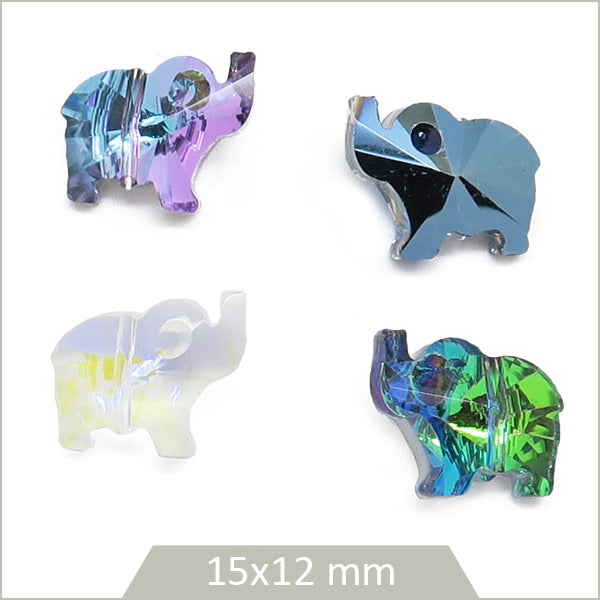 4 perles de verre éléphant, mix de couleurs