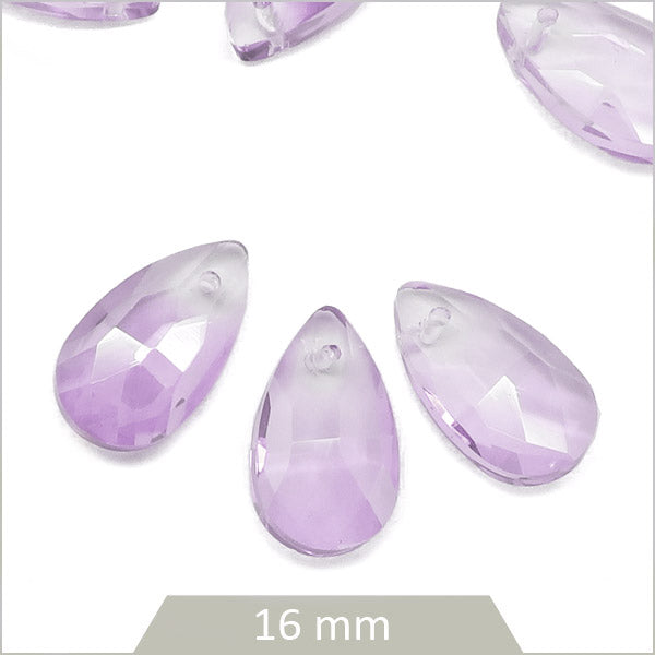 6 breloques gouttes en verre mauve clair