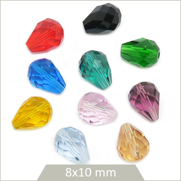 10 perles de verre goutte à facettes, mix de couleurs