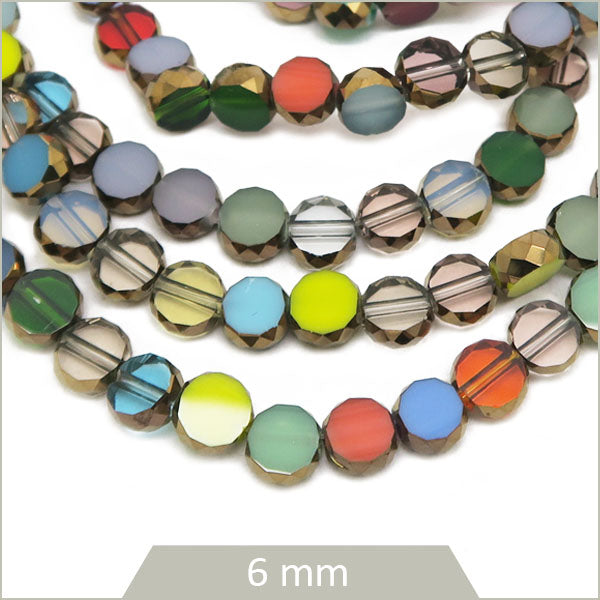 Env. 60 perles de verre rondes plates multicolores 6 mm