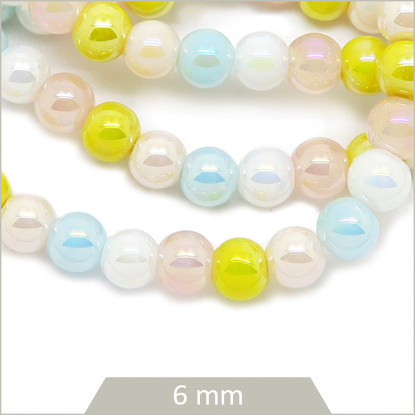 Env. 70 perles de verre mix couleurs pastel 6 mm