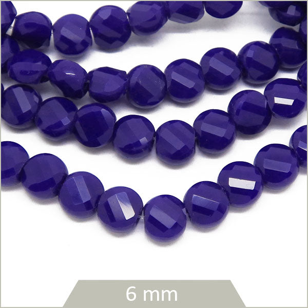 Env. 95 perles de verre rondes plates à facettes bleu indigo