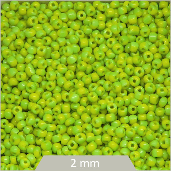 40g de perles rocailles rayées jaune/vert 2mm