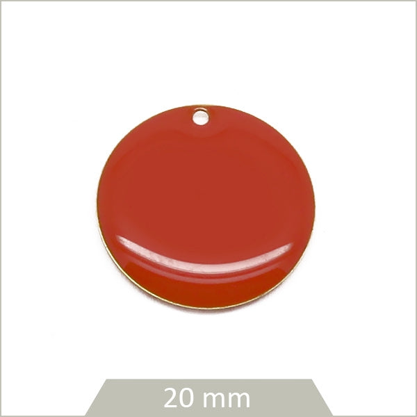 4 sequins effet émaillé rouges 20 mm ronds