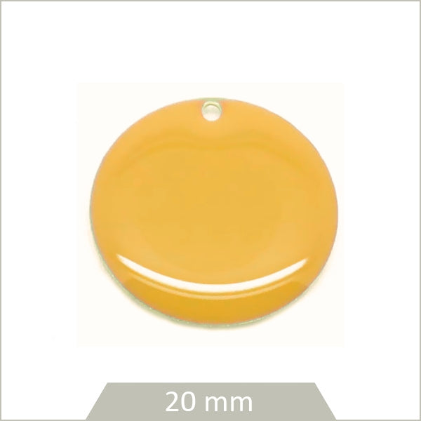 4 sequins effet émaillé jaune moutarde 20mm ronds