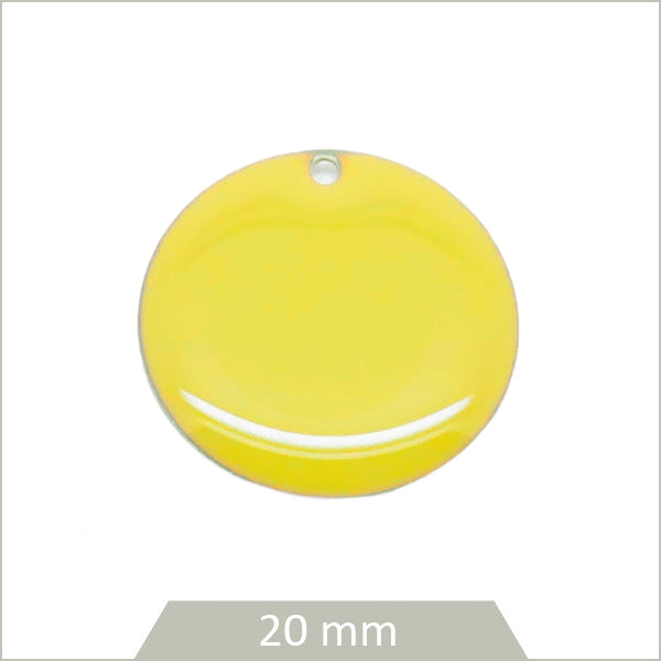 4 sequins effet émaillé 20mm jaune citron