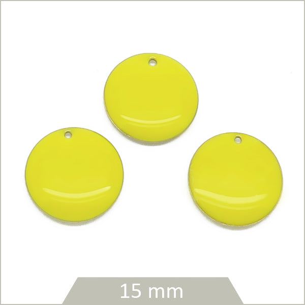 6 sequins effet émaillé ronds 15mm jaune