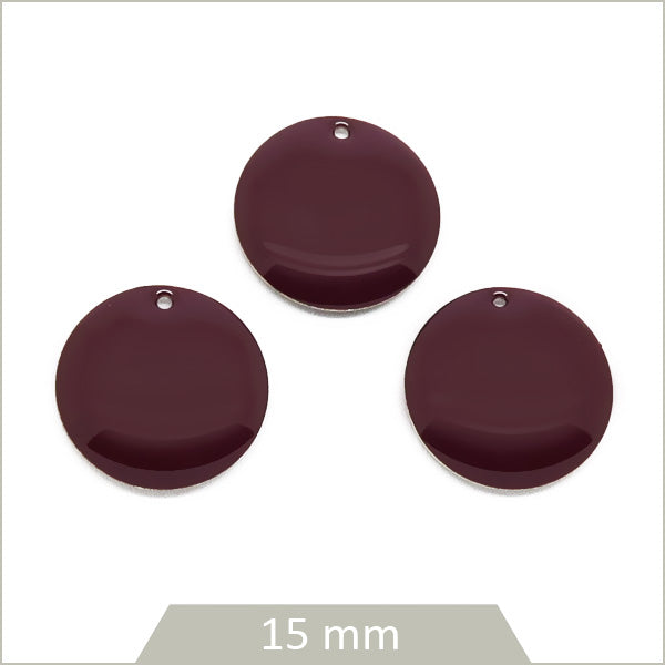 6 sequins effet émaillé ronds 15mm prune