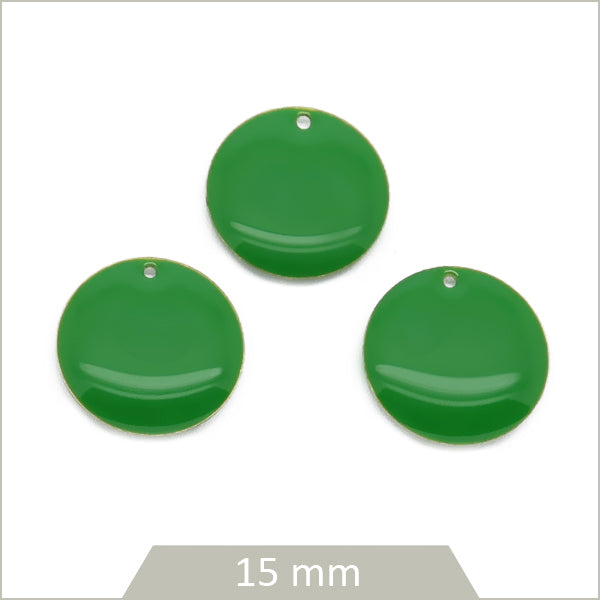 6 sequins effet émaillé ronds 15mm vert