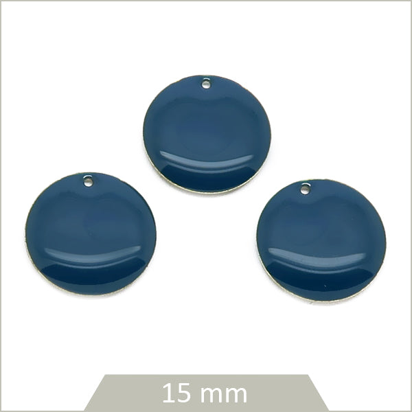 6 sequins effet émaillé ronds 15mm bleu canard