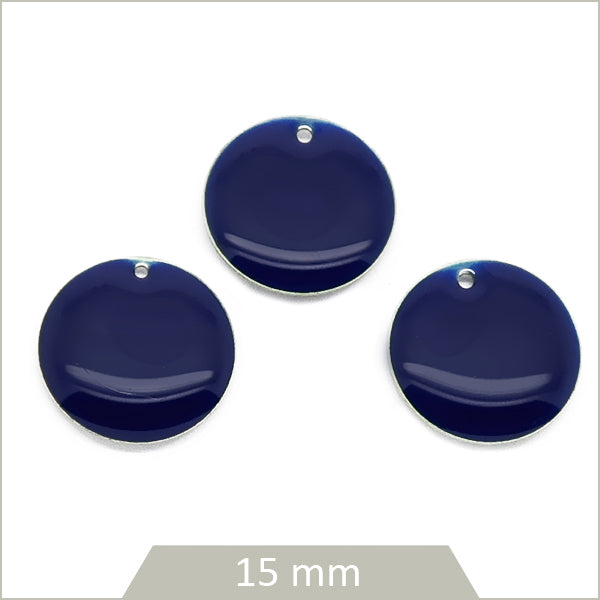 6 sequins effet émaillé ronds 15mm bleu marine