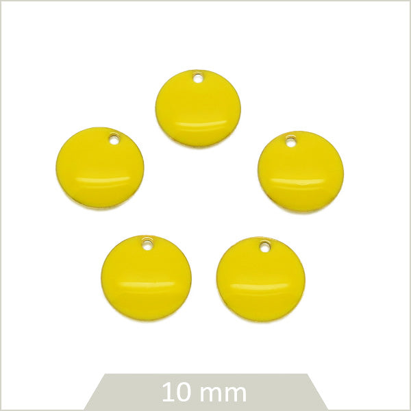 6 sequins ronds effet émaillé jaune 10 mm