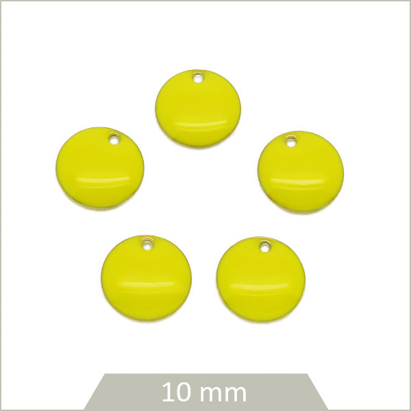 6 sequins ronds effet émaillé jaune 10 mm