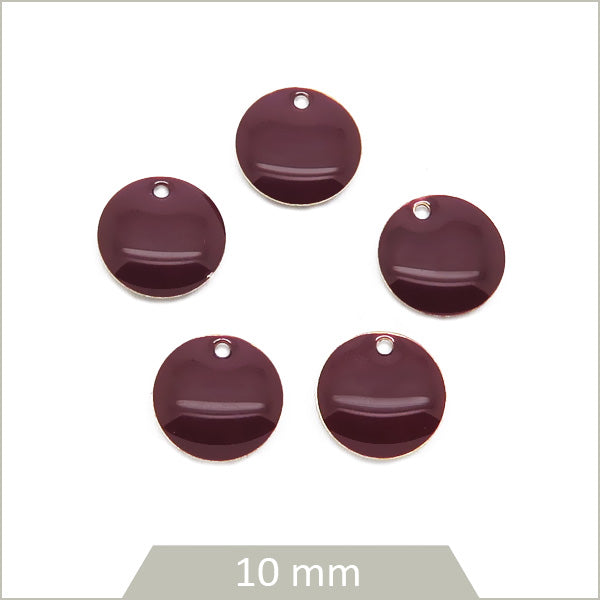 6 sequins ronds effet émaillé prune 10 mm