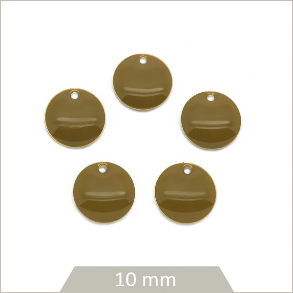 6 sequins ronds effet émaillé kaki 10 mm