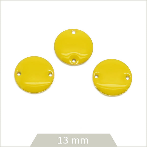 6 connecteurs effet émaillé ronds jaune 13 mm