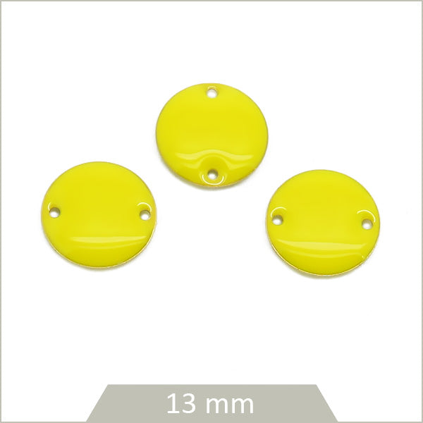 6 connecteurs effet émaillé ronds jaune 13mm