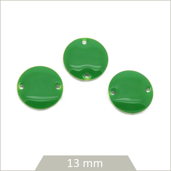6 connecteurs effet émaillé ronds vert Brésil 13mm