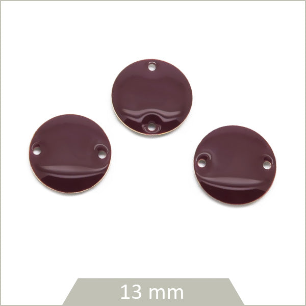 6 connecteurs effet émaillé ronds prune 13mm
