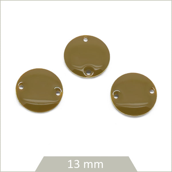6 connecteurs effet émaillé ronds kaki 13mm
