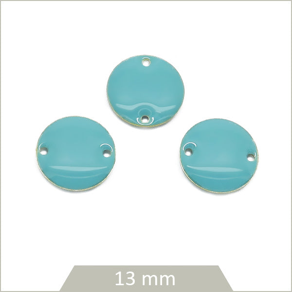 6 connecteurs effet émaillé ronds bleu lagon 13mm