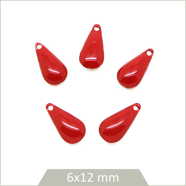 6 sequins petites gouttes effet émaillé rouges