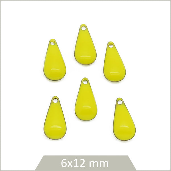 6 sequins petites gouttes effet émaillé jaune