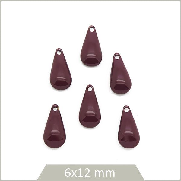 6 sequins petites gouttes effet émaillé prune
