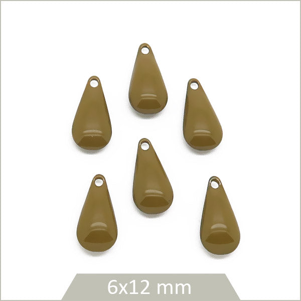 6 sequins petites gouttes effet émaillé kaki