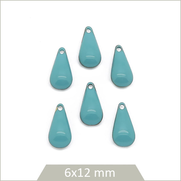 6 sequins petites gouttes effet émaillé bleu lagon