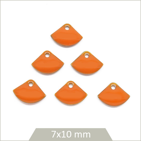 6 sequins effet émaillé petit éventail orange