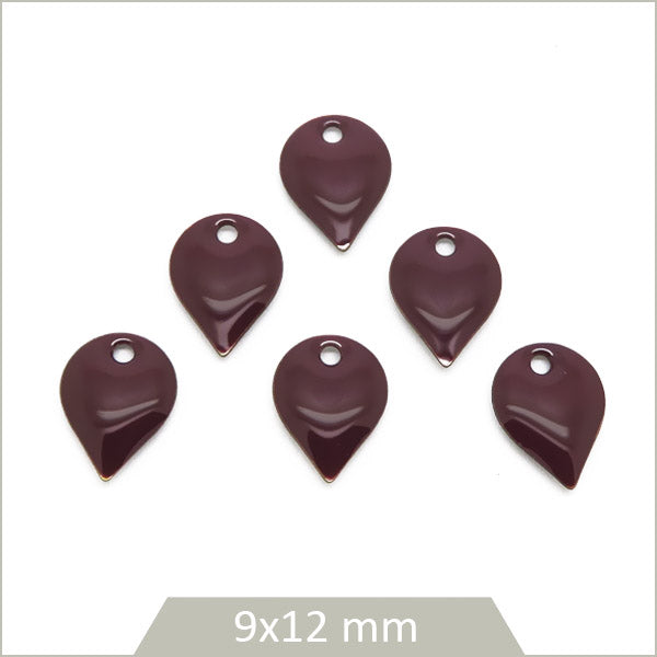 6 sequins effet émaillé goutte inversée prune