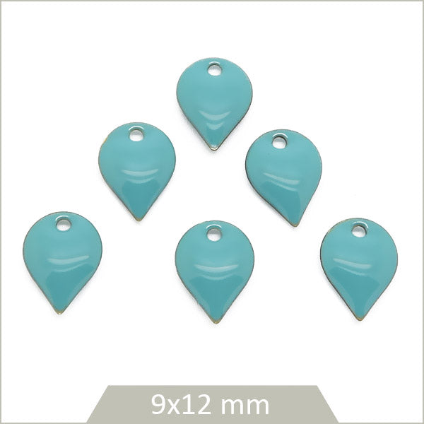 6 sequins effet émaillé goutte inversée bleu lagon