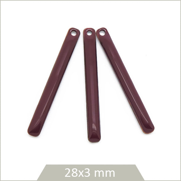 4 sequins effet émaillé bâtonnet prune 28mm