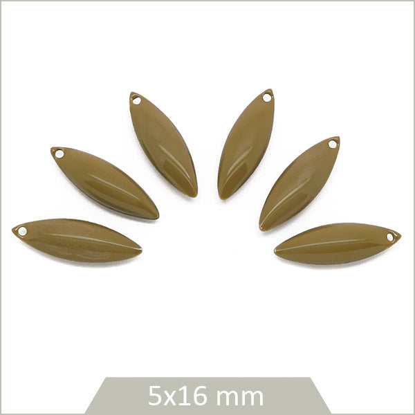 6 sequins effet émaillé navette kaki 5x16 mm