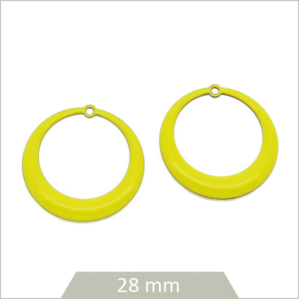 4 créoles effet émaillé jaune