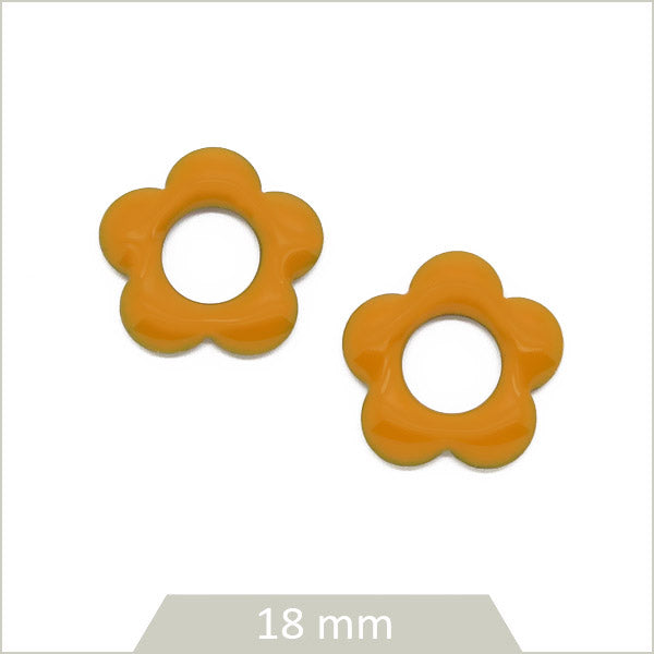 4 sequins fleurs effet émaillé moutarde