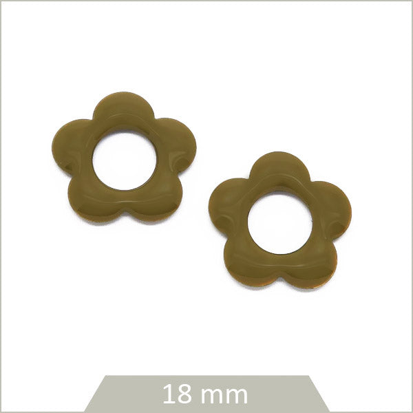 4 sequins fleurs effet émaillé vert kaki