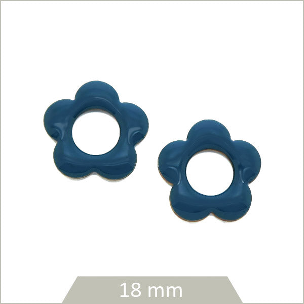 4 sequins fleurs effet émaillé bleu canard