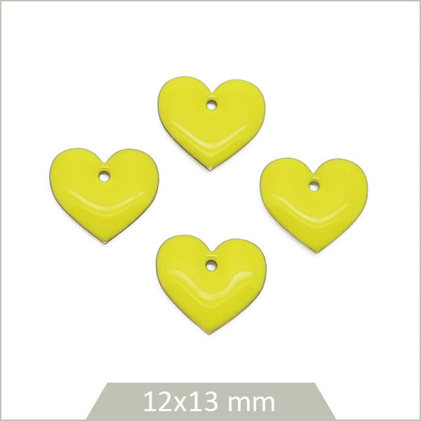 6 sequins effet émaillé coeur jaune
