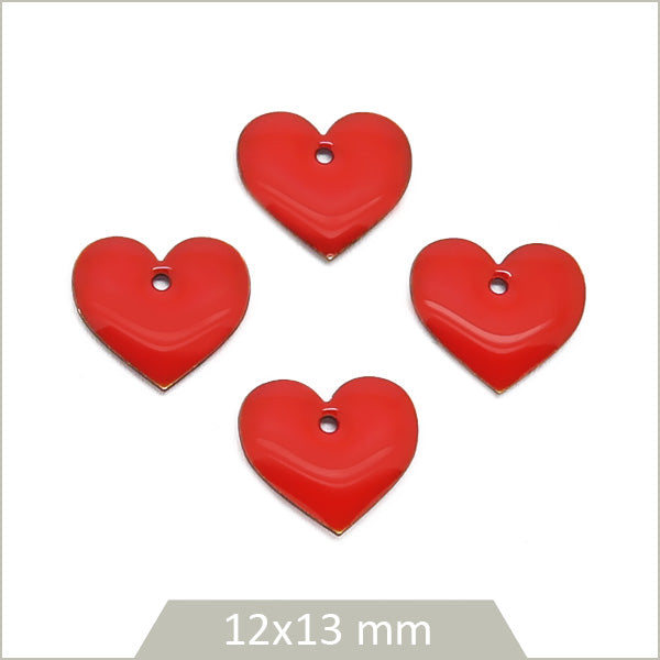 6 sequins effet émaillé coeur rouge
