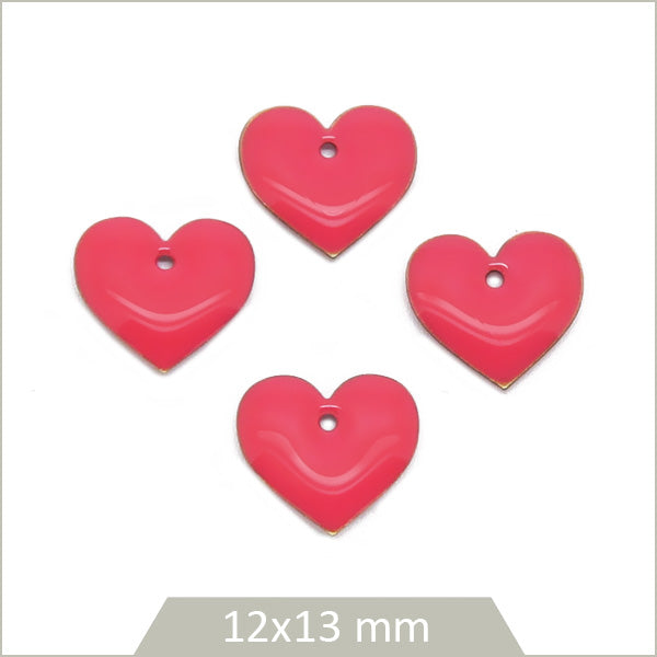 6 sequins effet émaillé coeur rose